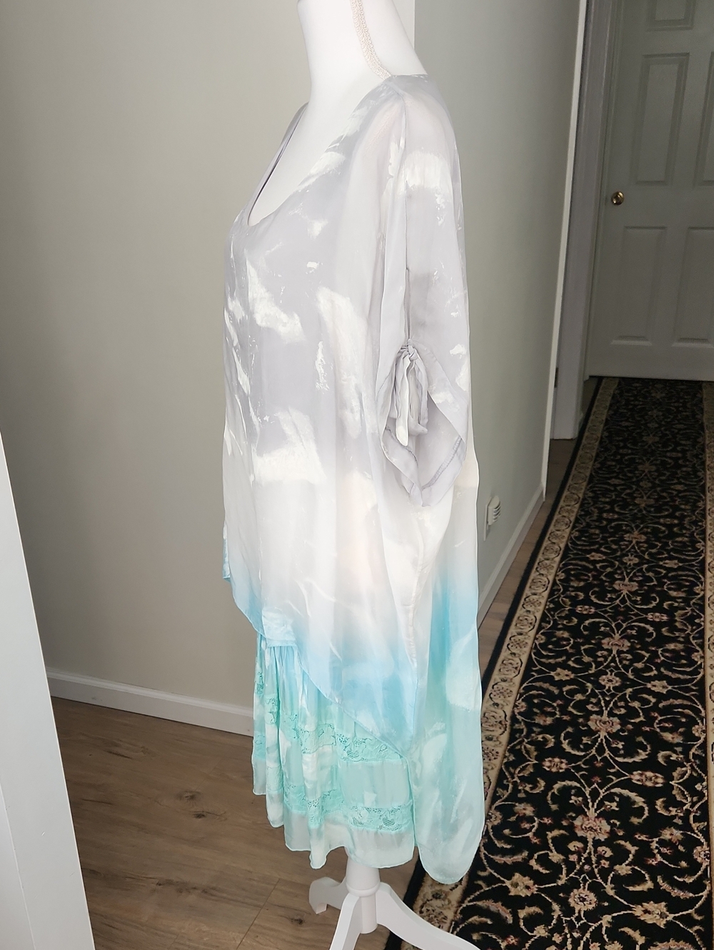 Belle France Silk Ombre Dress XL Italy Boho Romantic Lace Layered Midi - Picture 10 of 16